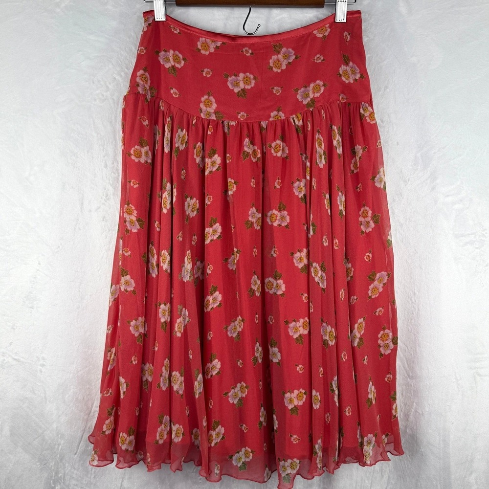Vintage Y2K Silk Floral Midi Skirt Coquette Milkmaid Cottagecore‎ Prairie 8